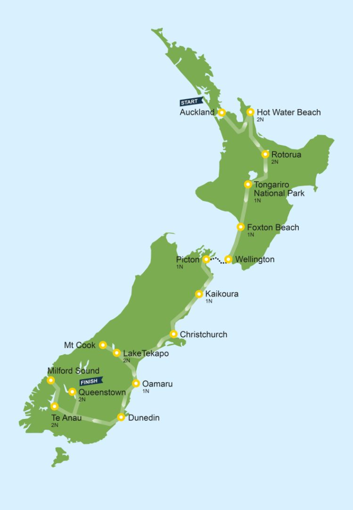16 Day New Zealand Adventure Tour Map