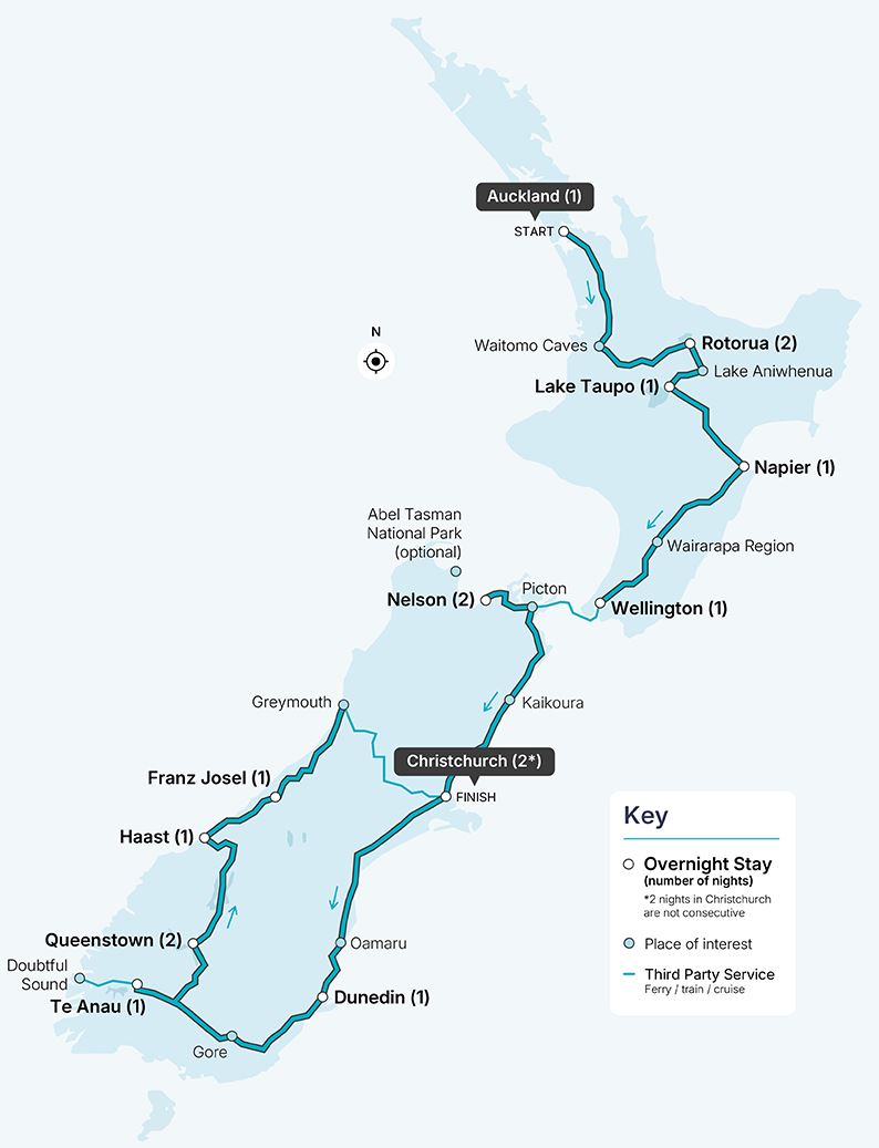 17-Day New Zealand Guided Tour Map