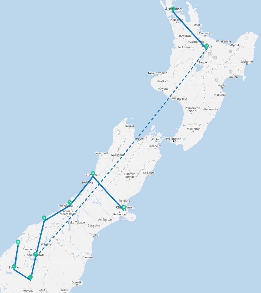 10 day new zealand itinerary map