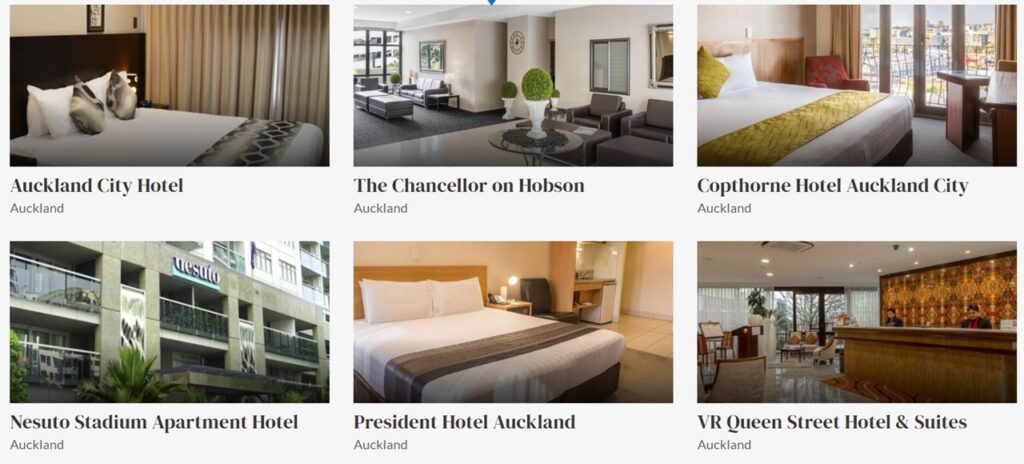 A selection of sample Standard-Class hotels for Independent New Zealand Tours: