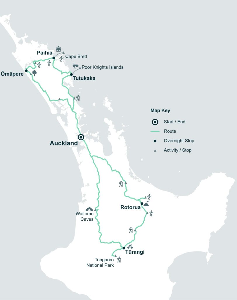 11 Day North Island Adventure Tour Map