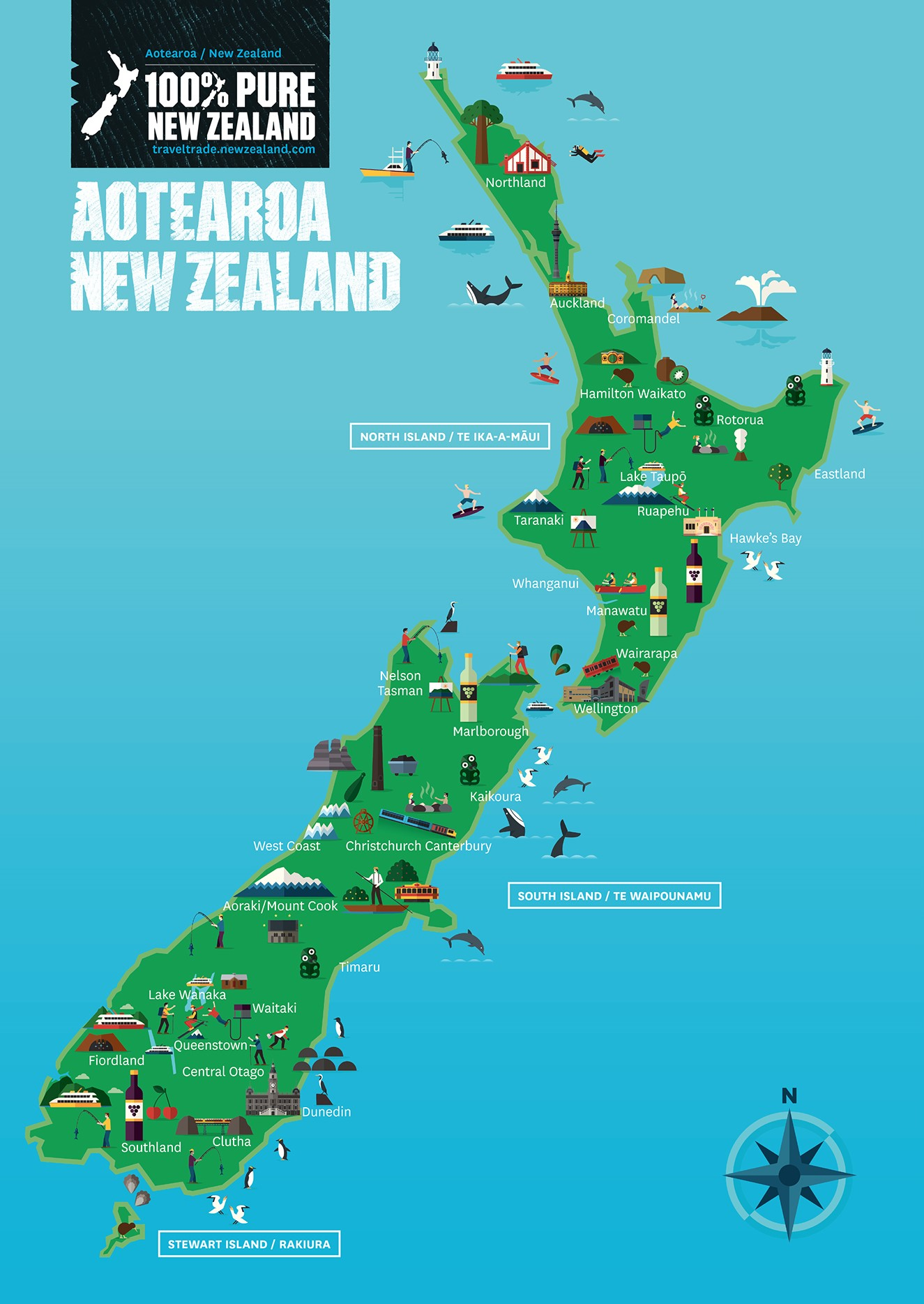 New Zealand tourist attractions map
