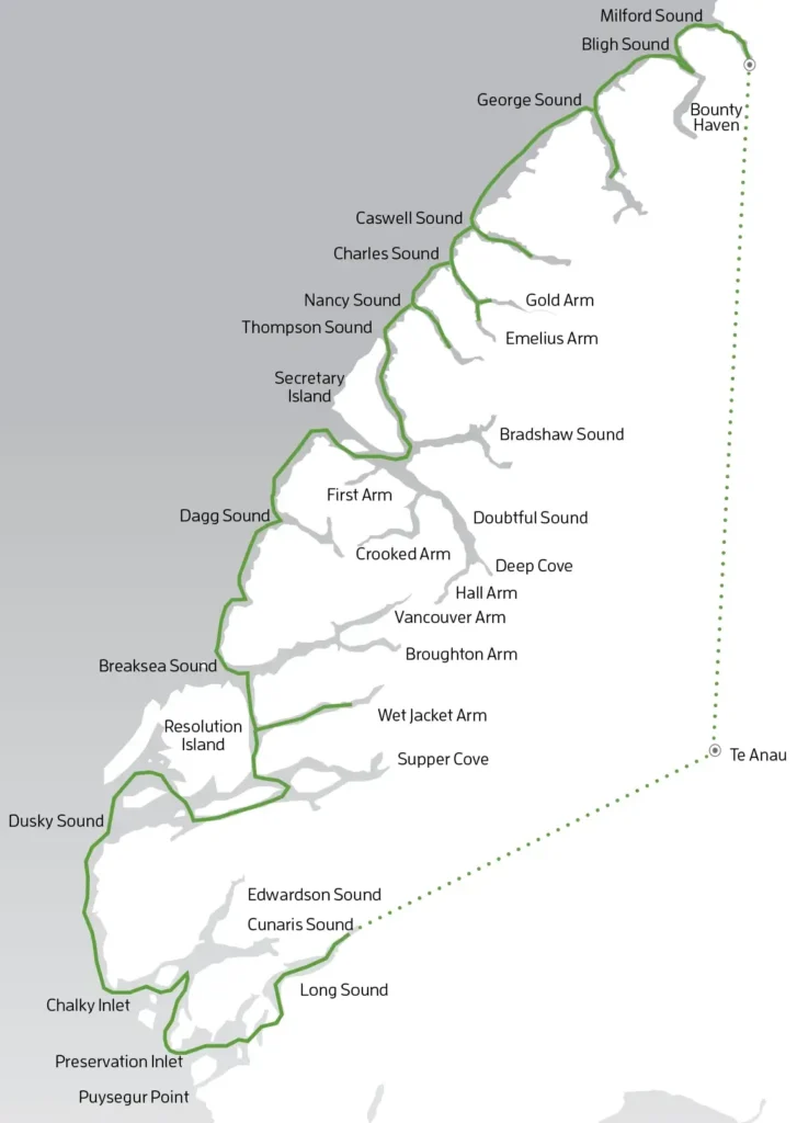 10 Day Fiordland Cruise Map