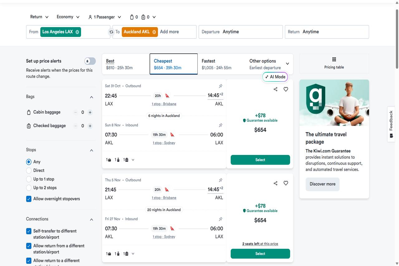 Los Angeles to Auckland Flight Prices