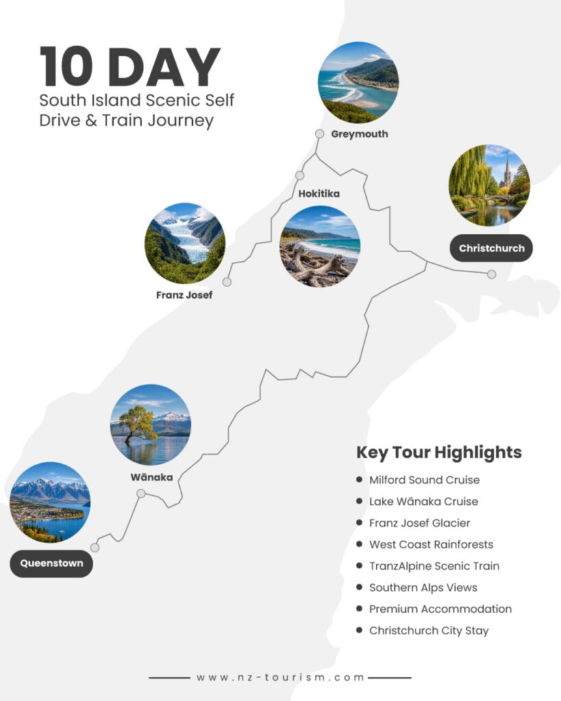 10 Day South Island Self DriveSelf Drive Tour Map