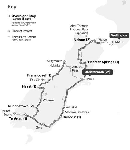 13 day South Island tour Map