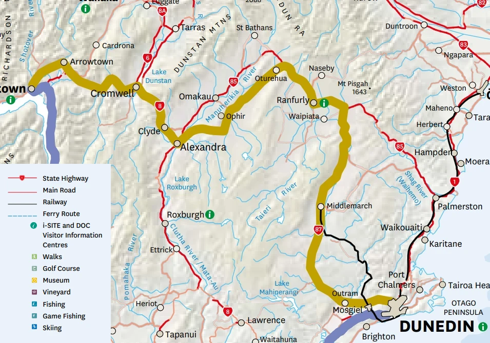 Central Otago Touring Route Map