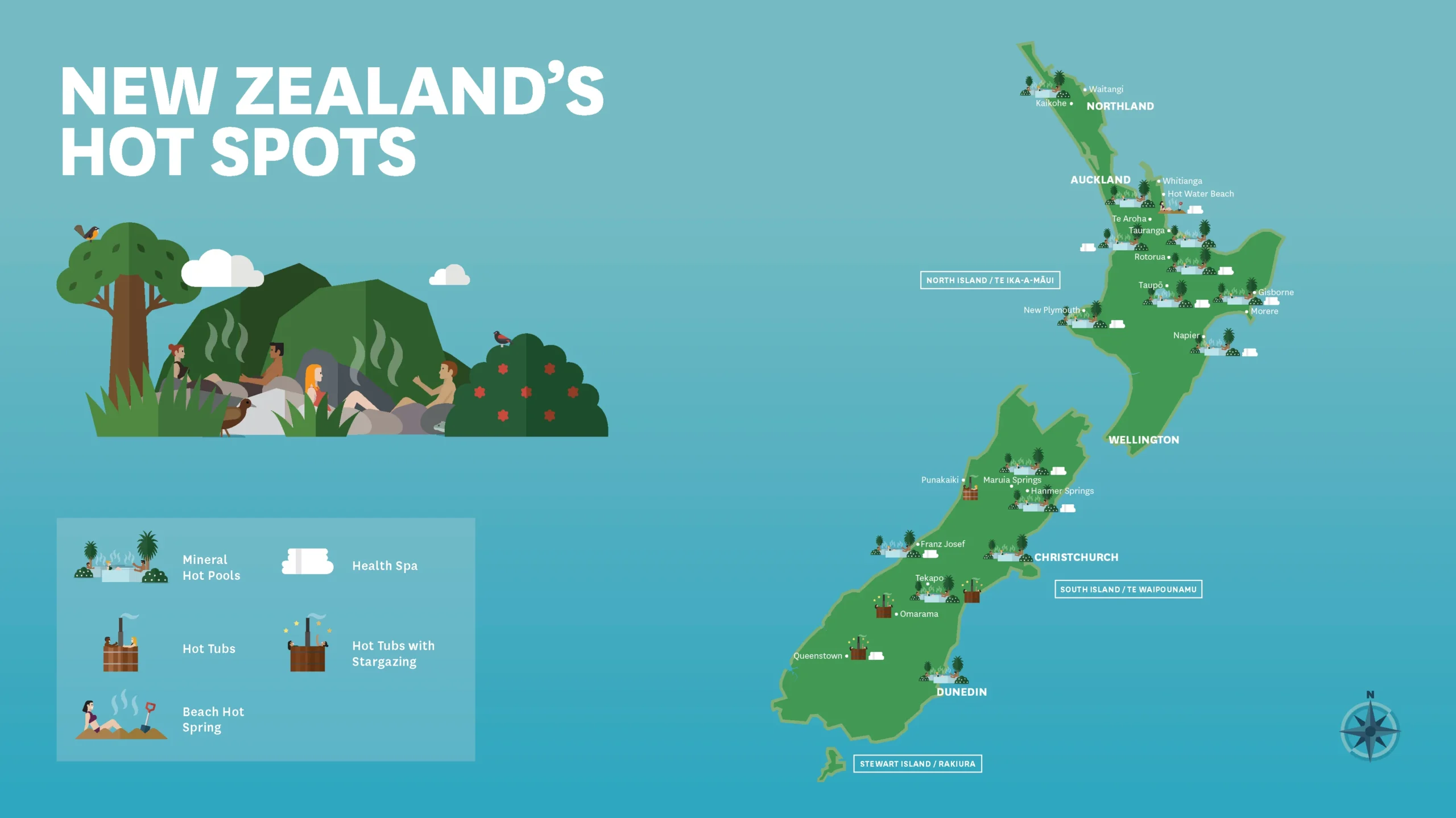 New Zealand Hot Spots Map, Hot Pools in New Zealand